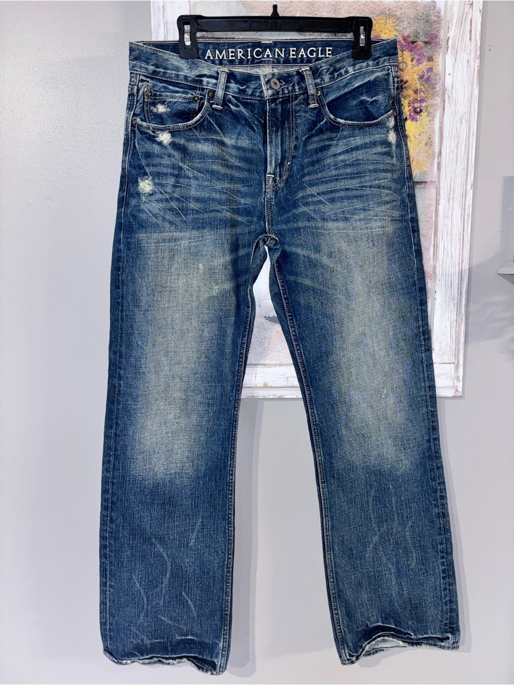 American Eagle Men’s Low Rise Boot Cut Jeans 32 X 32 Factory Whisk & Fade